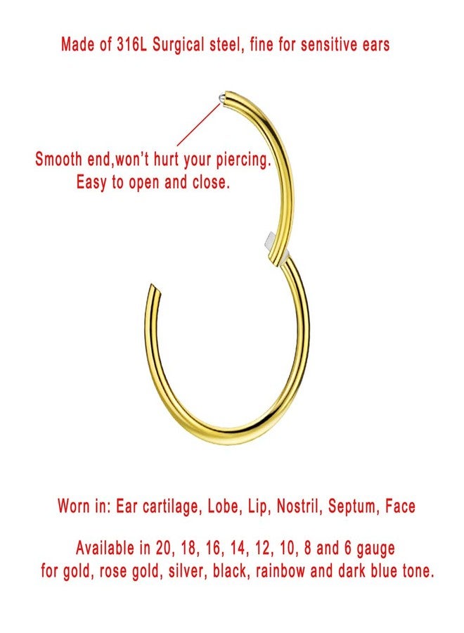 FANSING 16g 6mm Nose Hoop 16 Gauge Hinged Seamless Piercing Jewelry Ring for Septum Helix Cartilage Earlobe Lip Daith Tragus Rook & Conch 18k Gold-plated Surgical Steel - Image 2